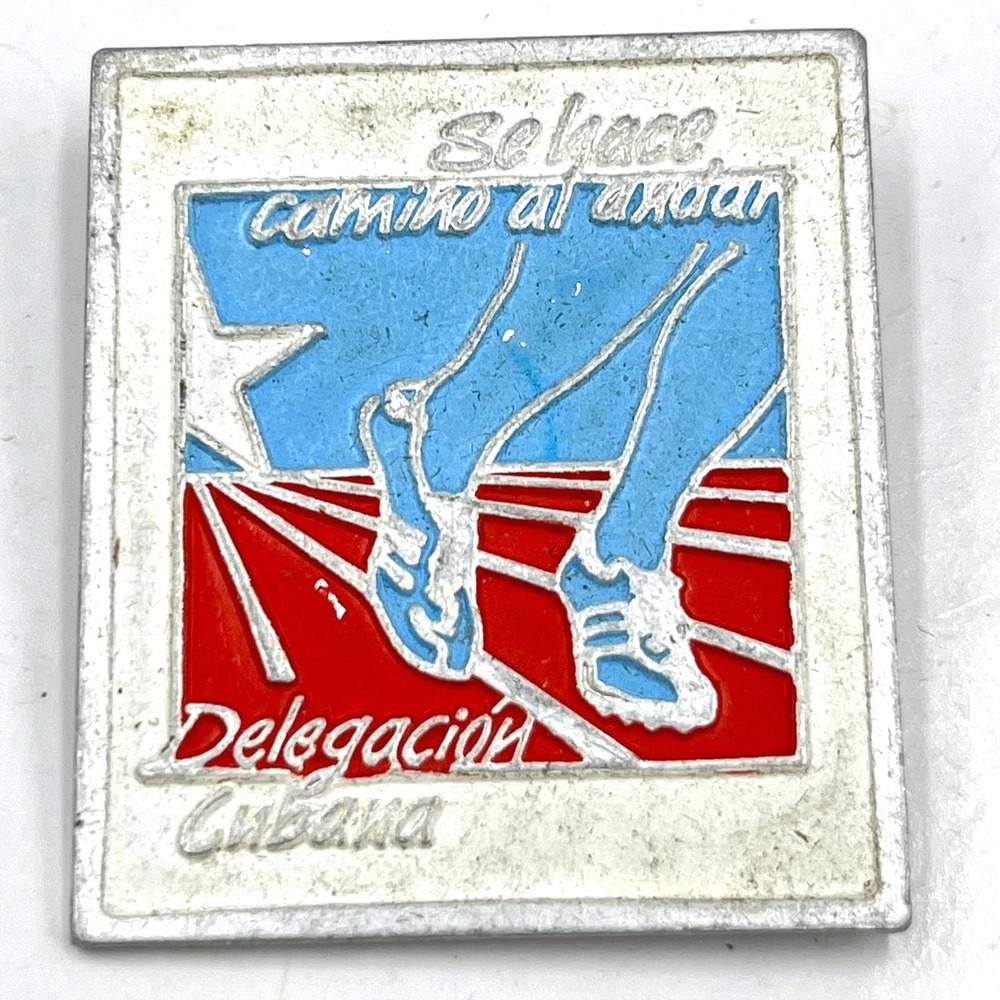 Vintage Cuban Delegation Sports Lapel Pin Cuba Athletic Star Square Metal Badge